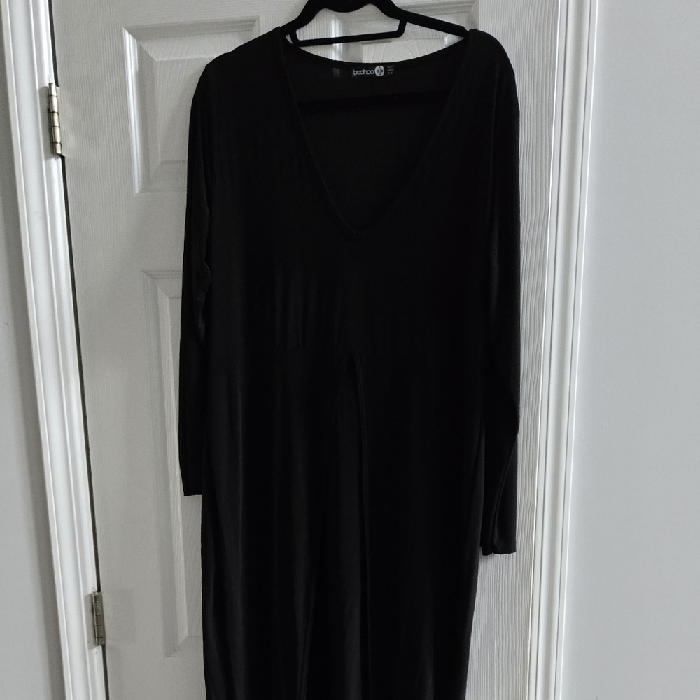 Boohoo Black Dolman Sleeve V-Neck Dress